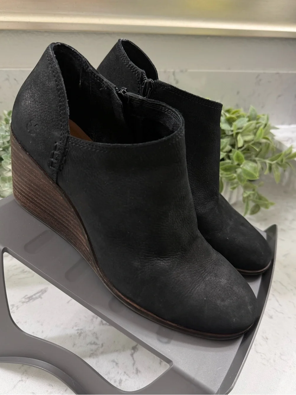 Lucky Brand Zemlin Wedge Bootie V-Notch Cutout Accent